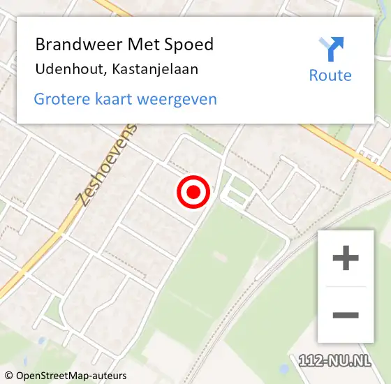 Locatie op kaart van de 112 melding: Brandweer Met Spoed Naar Udenhout, Kastanjelaan op 23 februari 2017 21:43