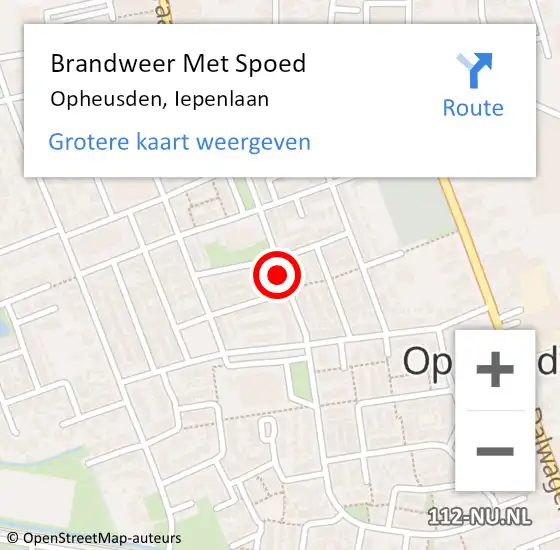 Locatie op kaart van de 112 melding: Brandweer Met Spoed Naar Opheusden, Iepenlaan op 23 februari 2017 21:44