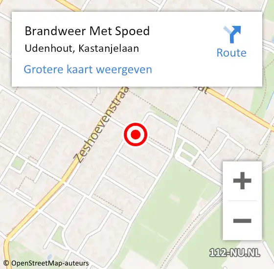 Locatie op kaart van de 112 melding: Brandweer Met Spoed Naar Udenhout, Kastanjelaan op 23 februari 2017 21:47