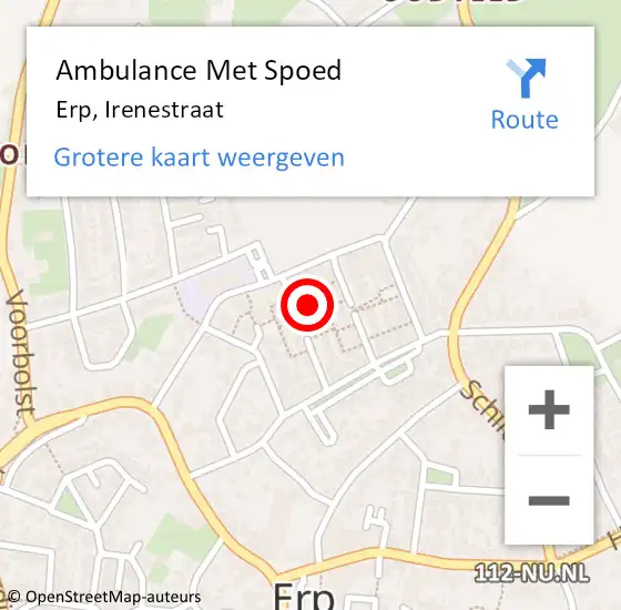 Locatie op kaart van de 112 melding: Ambulance Met Spoed Naar Erp, Irenestraat op 23 februari 2017 21:56