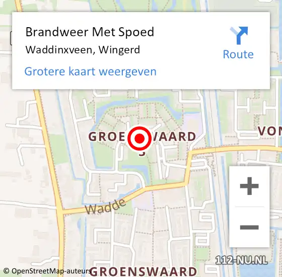 Locatie op kaart van de 112 melding: Brandweer Met Spoed Naar Waddinxveen, Wingerd op 23 februari 2017 22:34