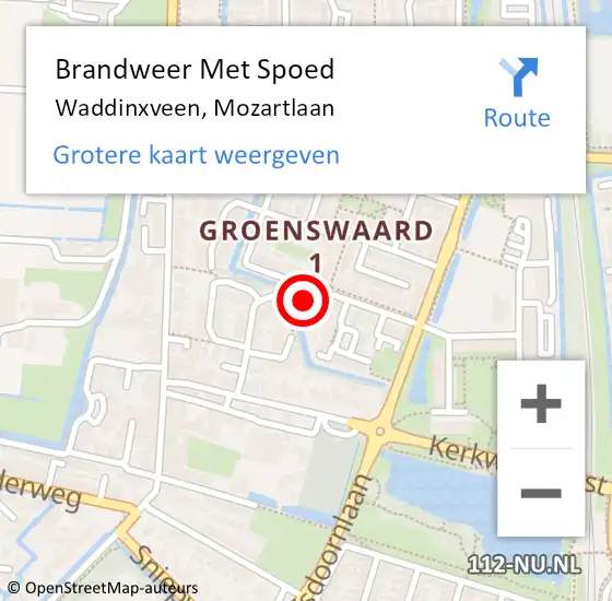 Locatie op kaart van de 112 melding: Brandweer Met Spoed Naar Waddinxveen, Mozartlaan op 23 februari 2017 23:21