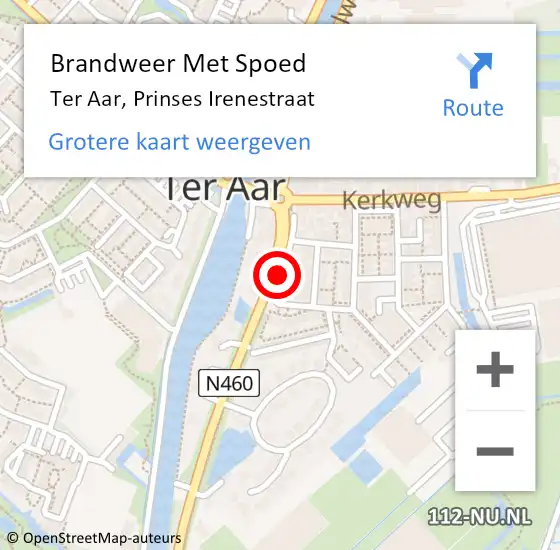 Locatie op kaart van de 112 melding: Brandweer Met Spoed Naar Ter Aar, Prinses Irenestraat op 24 februari 2017 00:17