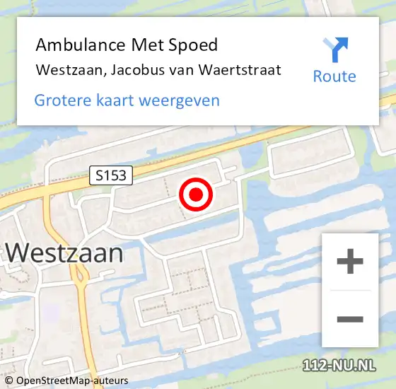 Locatie op kaart van de 112 melding: Ambulance Met Spoed Naar Westzaan, Jacobus van Waertstraat op 24 februari 2017 03:41