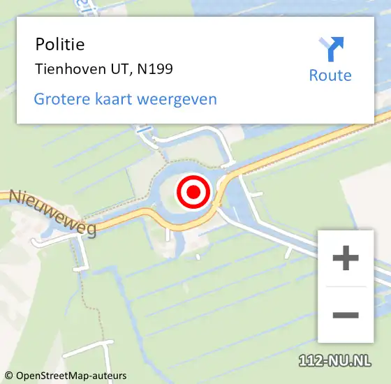 Locatie op kaart van de 112 melding: Politie Tienhoven UT, N226 hectometerpaal: 55,3 op 19 september 2013 07:20