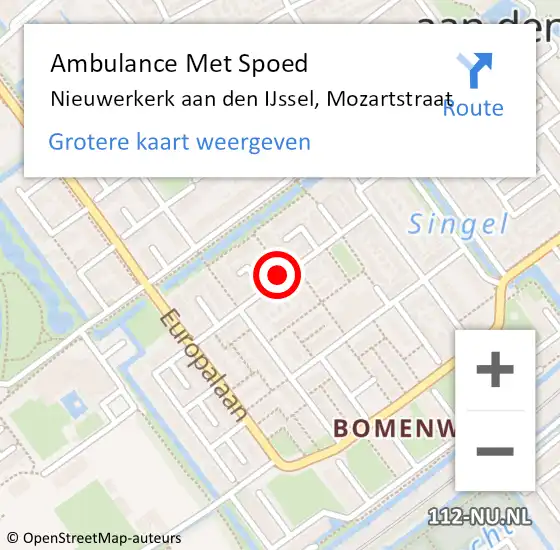 Locatie op kaart van de 112 melding: Ambulance Met Spoed Naar Nieuwerkerk aan den IJssel, Mozartstraat op 24 februari 2017 07:15