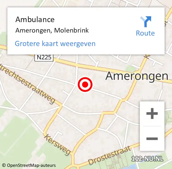 Locatie op kaart van de 112 melding: Ambulance Amerongen, Molenbrink op 24 februari 2017 11:07