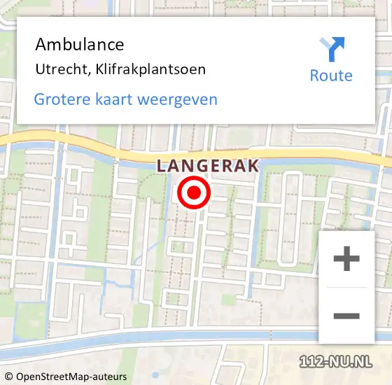 Locatie op kaart van de 112 melding: Ambulance Utrecht, Klifrakplantsoen op 24 februari 2017 11:08