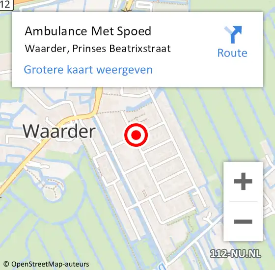 Locatie op kaart van de 112 melding: Ambulance Met Spoed Naar Waarder, Prinses Beatrixstraat op 24 februari 2017 11:32