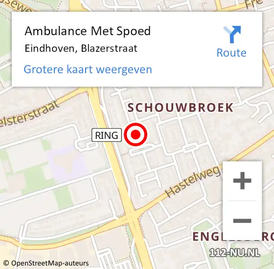 Locatie op kaart van de 112 melding: Ambulance Met Spoed Naar Eindhoven, Blazerstraat op 24 februari 2017 11:46