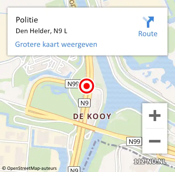 Locatie op kaart van de 112 melding: Politie Den Helder, N9 L op 24 februari 2017 12:29