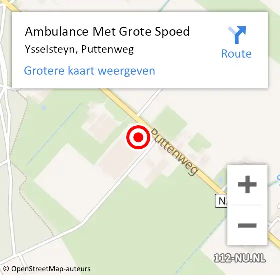 Locatie op kaart van de 112 melding: Ambulance Met Grote Spoed Naar Ysselsteyn, Puttenweg op 24 februari 2017 13:49