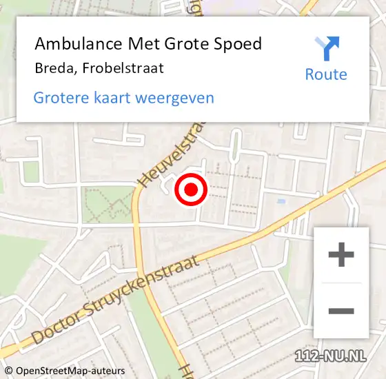 Locatie op kaart van de 112 melding: Ambulance Met Grote Spoed Naar Breda, Frobelstraat op 12 januari 2014 05:56