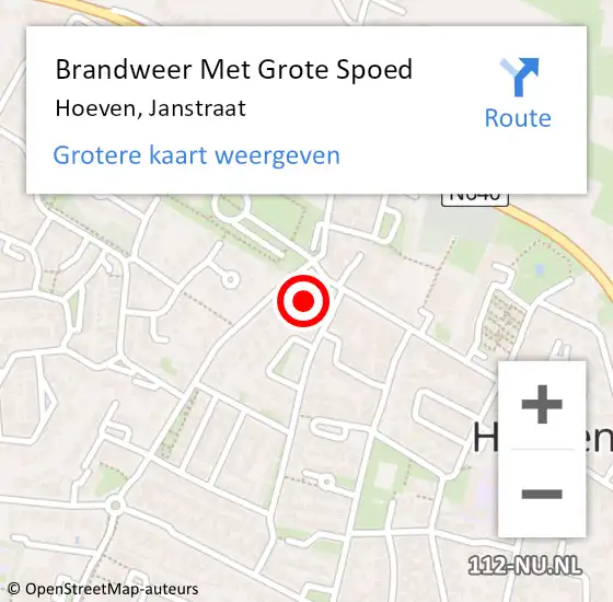 Locatie op kaart van de 112 melding: Brandweer Met Grote Spoed Naar Hoeven, Janstraat op 24 februari 2017 14:31