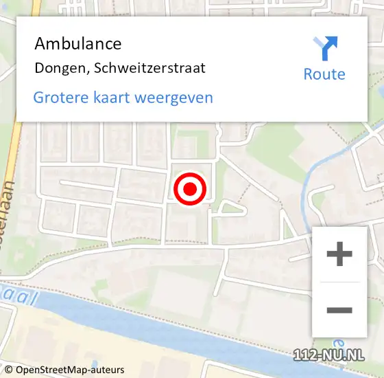 Locatie op kaart van de 112 melding: Ambulance Dongen, Schweitzerstraat op 24 februari 2017 15:28