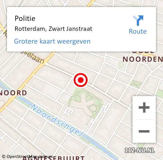 Locatie op kaart van de 112 melding: Politie Rotterdam, Zwart Janstraat op 24 februari 2017 15:54