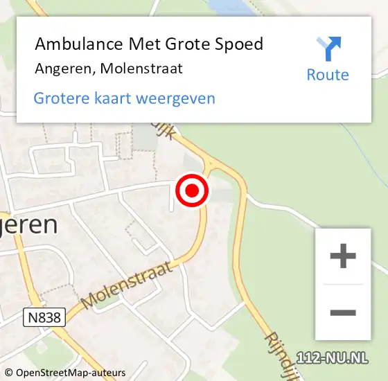 Locatie op kaart van de 112 melding: Ambulance Met Grote Spoed Naar Angeren, Molenstraat op 24 februari 2017 16:03