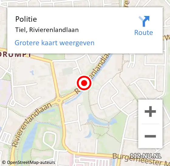 Locatie op kaart van de 112 melding: Politie Tiel, Rivierenlandlaan op 24 februari 2017 16:17