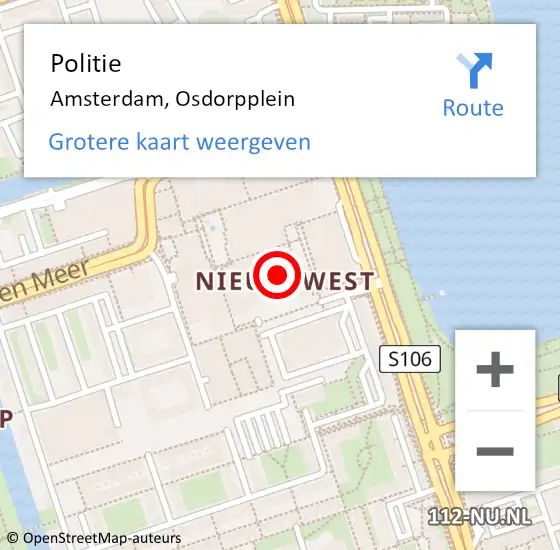 Locatie op kaart van de 112 melding: Politie Amsterdam, Osdorpplein op 24 februari 2017 16:47
