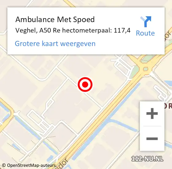 Locatie op kaart van de 112 melding: Ambulance Met Spoed Naar Veghel, A50 Re hectometerpaal: 117,4 op 24 februari 2017 17:03