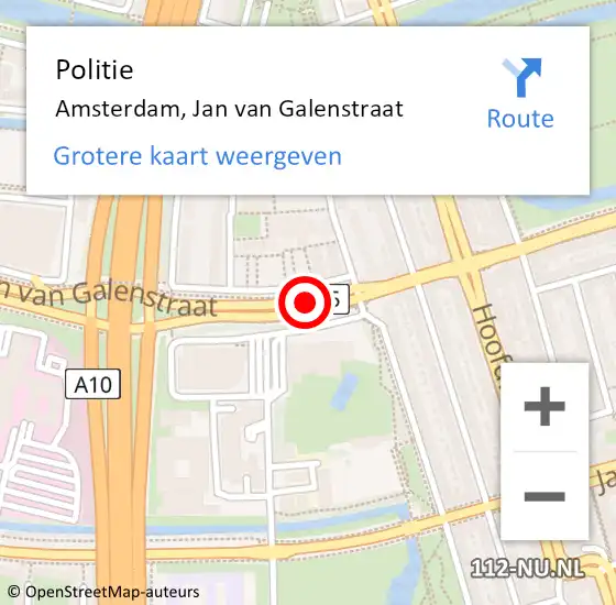 Locatie op kaart van de 112 melding: Politie Amsterdam, Jan van Galenstraat op 24 februari 2017 17:07
