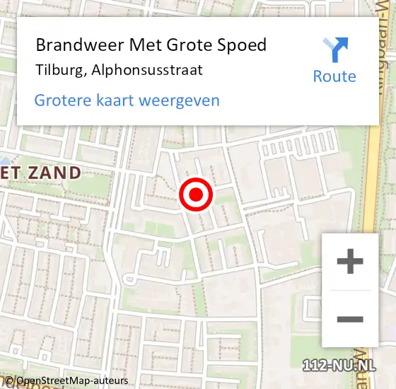 Locatie op kaart van de 112 melding: Brandweer Met Grote Spoed Naar Tilburg, Alphonsusstraat op 24 februari 2017 17:56