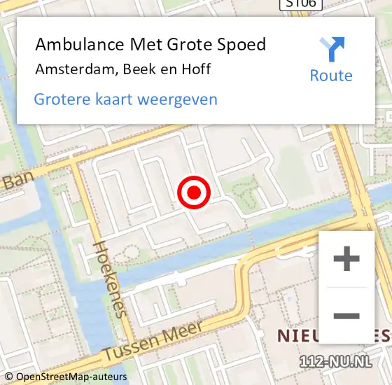 Locatie op kaart van de 112 melding: Ambulance Met Grote Spoed Naar Amsterdam, Beek en Hoff op 24 februari 2017 17:59