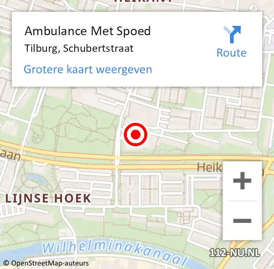 Locatie op kaart van de 112 melding: Ambulance Met Spoed Naar Tilburg, Schubertstraat op 24 februari 2017 18:00