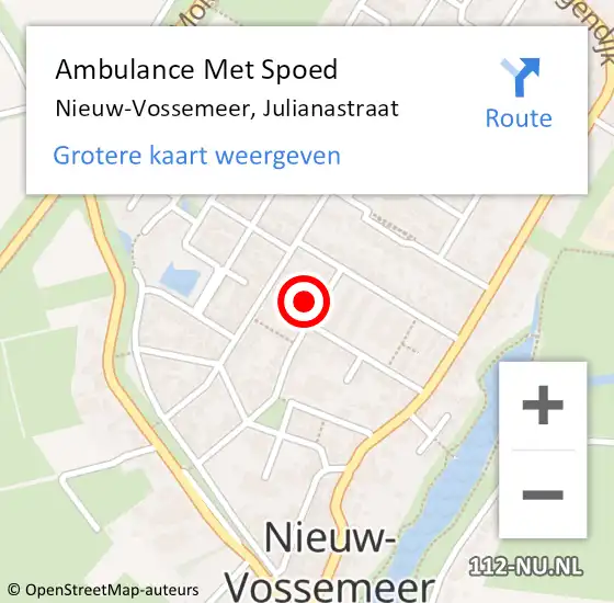 Locatie op kaart van de 112 melding: Ambulance Met Spoed Naar Nieuw-Vossemeer, Julianastraat op 24 februari 2017 20:23