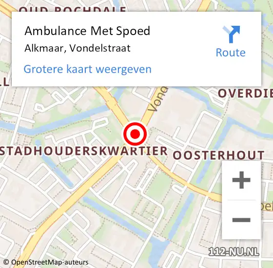 Locatie op kaart van de 112 melding: Ambulance Met Spoed Naar Alkmaar, Vondelstraat op 24 februari 2017 23:27