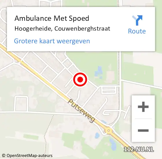 Locatie op kaart van de 112 melding: Ambulance Met Spoed Naar Hoogerheide, Couwenberghstraat op 24 februari 2017 23:44