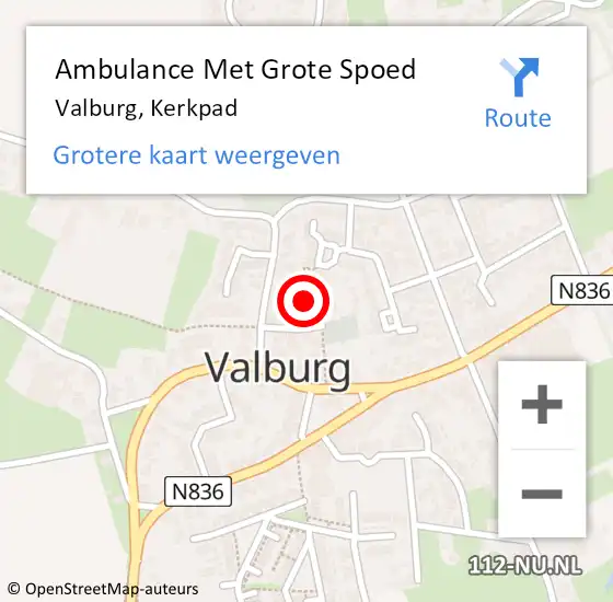 Locatie op kaart van de 112 melding: Ambulance Met Grote Spoed Naar Valburg, Kerkpad op 24 februari 2017 23:58