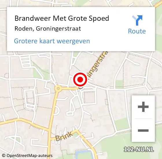 Locatie op kaart van de 112 melding: Brandweer Met Grote Spoed Naar Roden, Groningerstraat op 25 februari 2017 00:51