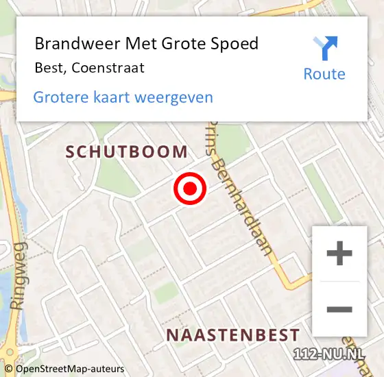 Locatie op kaart van de 112 melding: Brandweer Met Grote Spoed Naar Best, Coenstraat op 25 februari 2017 01:45