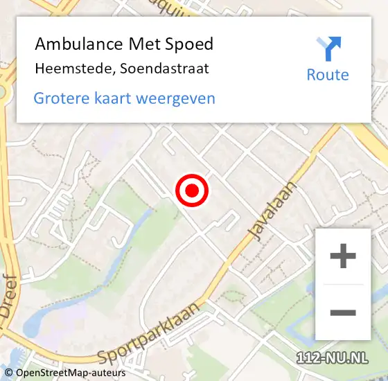 Locatie op kaart van de 112 melding: Ambulance Met Spoed Naar Heemstede, Soendastraat op 25 februari 2017 04:27