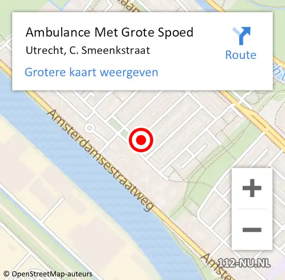 Locatie op kaart van de 112 melding: Ambulance Met Grote Spoed Naar Utrecht, C. Smeenkstraat op 25 februari 2017 06:25