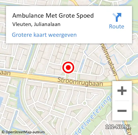 Locatie op kaart van de 112 melding: Ambulance Met Grote Spoed Naar Vleuten, Julianalaan op 25 februari 2017 08:05