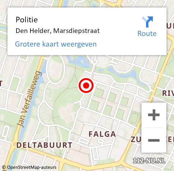 Locatie op kaart van de 112 melding: Politie Den Helder, Marsdiepstraat op 25 februari 2017 09:58