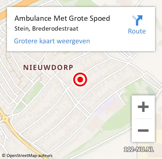 Locatie op kaart van de 112 melding: Ambulance Met Grote Spoed Naar Stein, Brederodestraat op 12 januari 2014 09:09