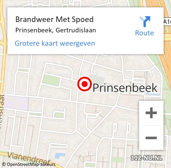 Locatie op kaart van de 112 melding: Brandweer Met Spoed Naar Prinsenbeek, Gertrudislaan op 25 februari 2017 10:39