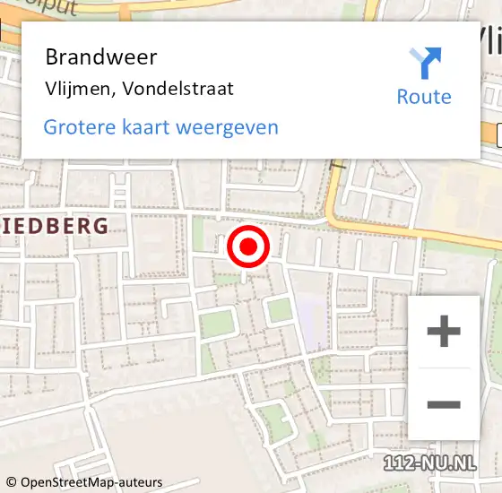 Locatie op kaart van de 112 melding: Brandweer Vlijmen, Vondelstraat op 25 februari 2017 15:20