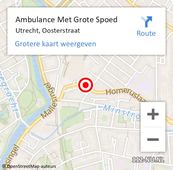 Locatie op kaart van de 112 melding: Ambulance Met Grote Spoed Naar Utrecht, Oosterstraat op 25 februari 2017 16:20