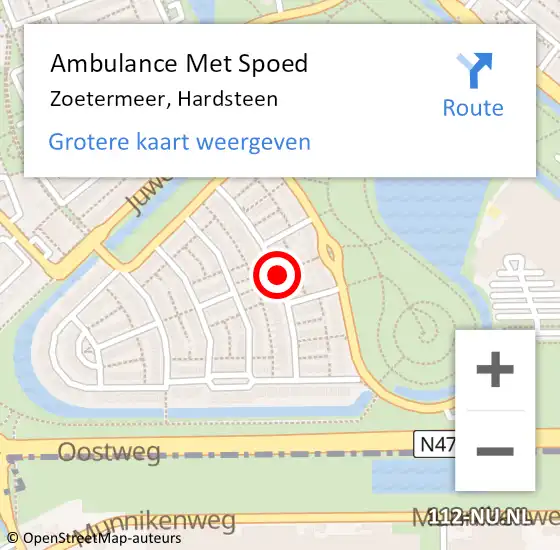 Locatie op kaart van de 112 melding: Ambulance Met Spoed Naar Zoetermeer, Hardsteen op 25 februari 2017 17:12