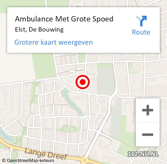 Locatie op kaart van de 112 melding: Ambulance Met Grote Spoed Naar Elst, De Bouwing op 25 februari 2017 17:19