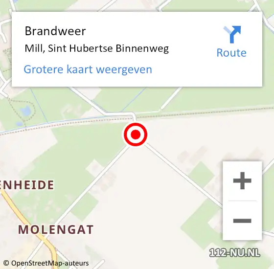 Locatie op kaart van de 112 melding: Brandweer Mill, Sint Hubertse Binnenweg op 25 februari 2017 17:33