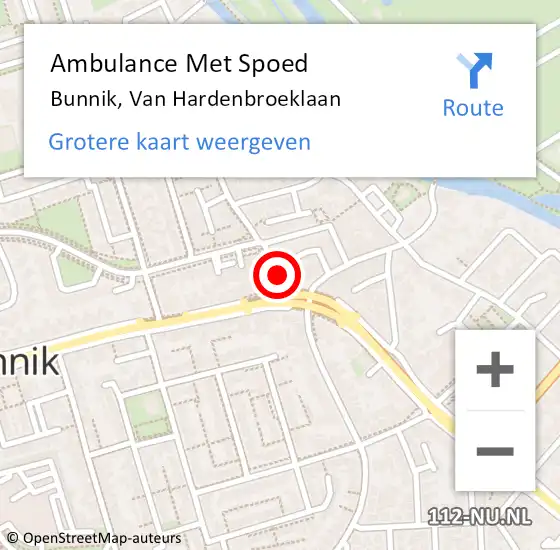 Locatie op kaart van de 112 melding: Ambulance Met Spoed Naar Bunnik, Van Hardenbroeklaan op 25 februari 2017 18:14