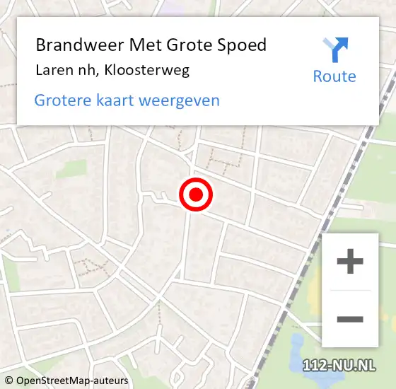 Locatie op kaart van de 112 melding: Brandweer Met Grote Spoed Naar Laren nh, Kloosterweg op 25 februari 2017 18:20