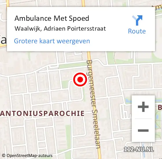 Locatie op kaart van de 112 melding: Ambulance Met Spoed Naar Waalwijk, Adriaen Poirtersstraat op 25 februari 2017 18:56