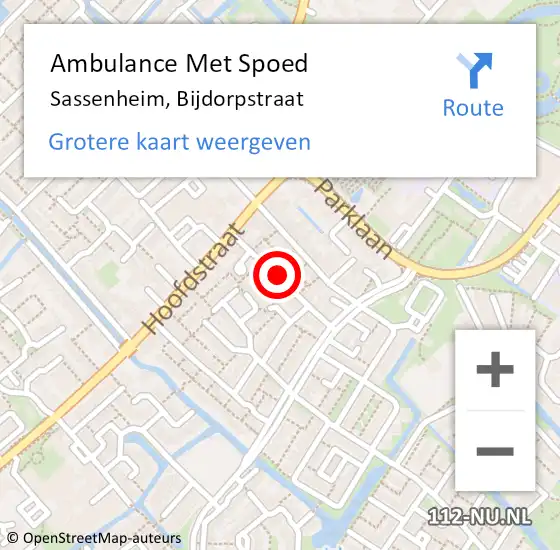Locatie op kaart van de 112 melding: Ambulance Met Spoed Naar Sassenheim, Bijdorpstraat op 25 februari 2017 19:13