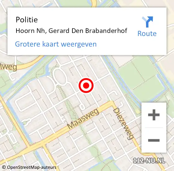 Locatie op kaart van de 112 melding: Politie Hoorn Nh, Gerard Den Brabanderhof op 25 februari 2017 21:14